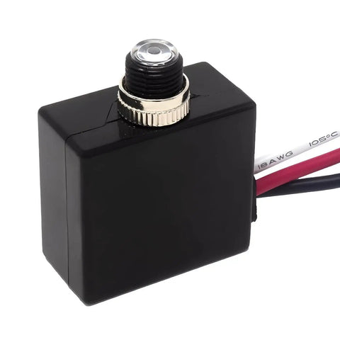 Black dusk to dawn photoelectric light switch with wires, 120V AC automatic photocell sensor for LED indoor lighting and outdoor lamp posts