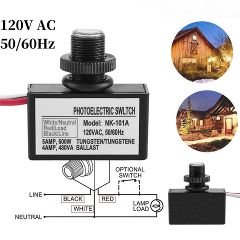 Dusk To Dawn Photoelectric Switch For Outdoor Lighting 120V AC Hard Wired Auto On Off Sensor Weatherproof Plastic Post Eye