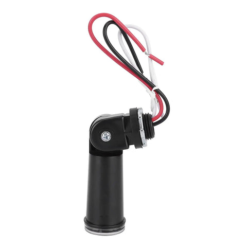 Side view of dusk to dawn photoelectric switch with light sensor for outdoor lighting automatic on off control, wiring visible