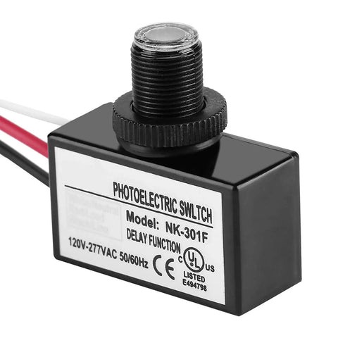 Dusk to Dawn Light Sensor for Outdoor Lighting 277V AC Photocell Auto On Off Photoelectric Switch, black weatherproof unit
