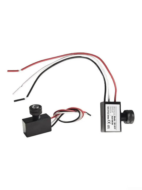 Dusk To Dawn Photocell Sensor Light Switch For Outdoor Lighting Waterproof IP65 AC 120-277V with wiring, front view.