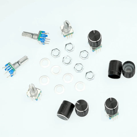 6 Pack EC11 Rotary Encoder With Push Button Five Pins, kit with knobs, nuts, and washers, ideal for Arduino and DIY electronics