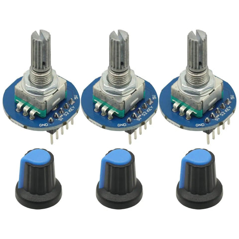 Three Pack Round Audio Rotating Potentiometer Knob Caps EC11 with Switch Rotary Encoder Module