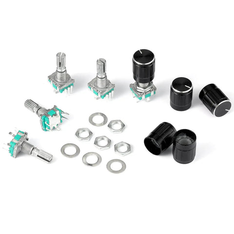 360 Degree Rotary Encoder Code Switch With Push Button, EC11 Style, kit with knobs and washers, ideal for DIY electronics projects