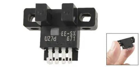 EE SX671 L Type NPN Photo Micro Photoelectric Switch with Infrared 940 nm light, compact sensor shown held by fingers for size reference.