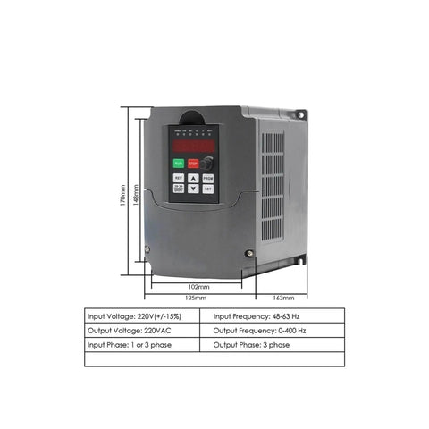 Frequency drive for Beefy ER11 Spindle Motor For CNC Mills And Routers, 110V And 220V dual power, detailed specifications shown
