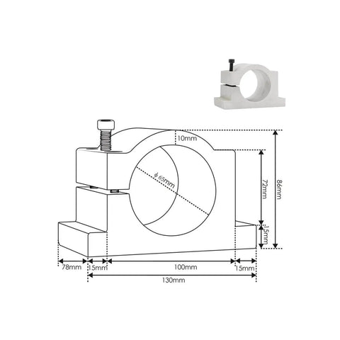 Technical diagram of 65mm mounting bracket for Beefy ER11 Spindle Motor For CNC Mills And Routers