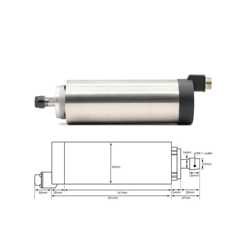 Beefy ER11 Spindle Motor For CNC Mills And Routers, 110V And 220V Dual Power, 800W, 65mm diameter side view with schematic