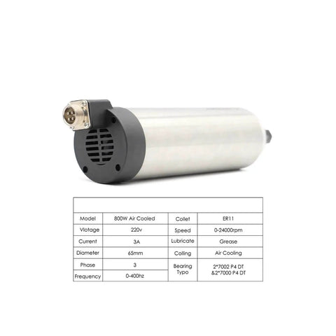 Beefy ER11 Spindle Motor For CNC Mills And Routers, 110V And 220V Dual Power, 800W, Air Cooled, Four Ball Bearings, 65mm Diameter