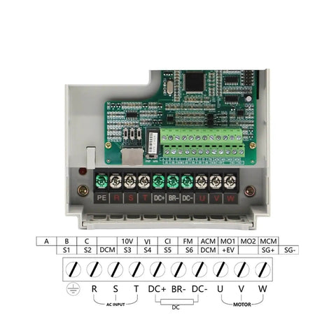 ER25 CNC Spindle Motor With Ceramic Bearings, Beefy 3.5 kW Air Cooled, wiring terminals of 3.7 kW VFD Inverter for 380V connections
