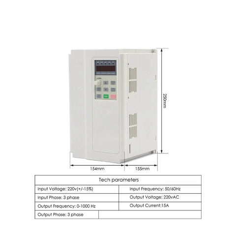 ER25 CNC Spindle Motor With Ceramic Bearings, 3.7 kW VFD Inverter for 380V shown with dimensions and tech parameters