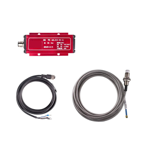 Eddy Current Displacement Sensor ML33-B-A with 4-20mA Output, cables and transducer, for measuring conductive materials up to 4mm range.