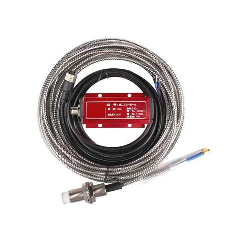 Eddy Current Displacement Sensor ML33 B 5mm non contact split type with stainless steel body, coiled for industrial use.