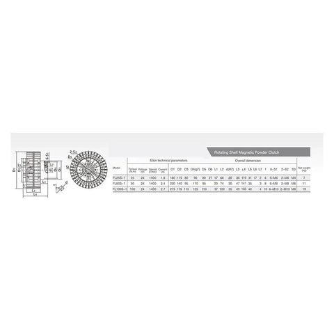 External Rotor Magnetic Particle Brake For FLS-1 Series With 10Kg Torque technical specifications diagram