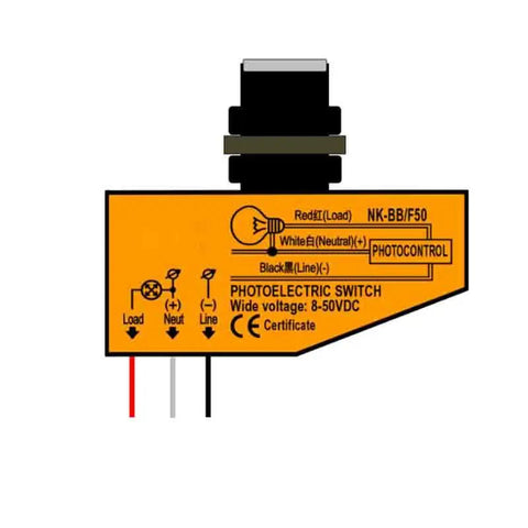 Five Pack Direct Current Photoelectric Switch For Outdoor Lighting Dusk To Dawn Sensor diagram with wiring labels and specifications