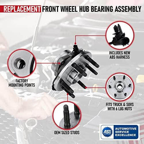 Front Wheel Hub Bearing Assembly Compatible - Chevy, Cadillac & GMC 4WD - Escalade, Avalanche, Silverado 1500, Suburban, Tahoe, Sierra, Yukon - Replaces 515096, 930-611, 10393171, 22841381