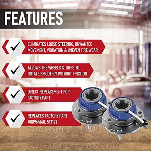 Front Wheel Hub Bearing Assembly - Set of 2 - Compatible - Chevy, Buick, Cadillac, Oldsmobile, Pontiac - Impala, Monte Carlo, Century, Grand Prix, Replaces 513121, 12429203, 88964168 - ABS