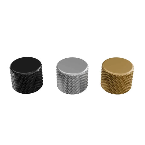 Rotary Knob Upgrade For GMMK Keyboards In Liquid Gold Metal Finish With Tool Free Installation Easy Snap On Replacement Premium Aluminum Dial Knob Delivers Smooth Grip And Sleek Look To Level Up Your Keyboard Aesthetic And Feel, showcasing three color options.