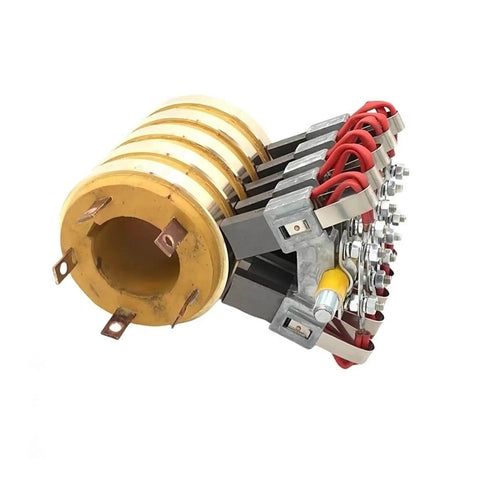 Heavy Duty Five Way Thickened Conductive Slip Ring Assembly with Multiple Inner Diameters, Cylindrical Connectors, Side View