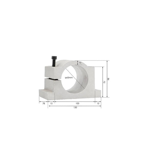 Holder for Heavy Duty ER16 Spindle Motor Kit 65x258mm with air cooling, for securing spindle, dimensions labeled, sturdy construction.