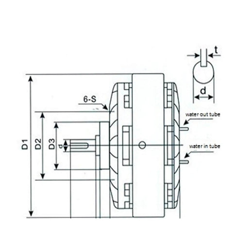 Technical drawing of Top Notch Shaft Magnetic Particle Clutch with 20 kg capacity and 200 Nm torque, detailed dimensions visible.