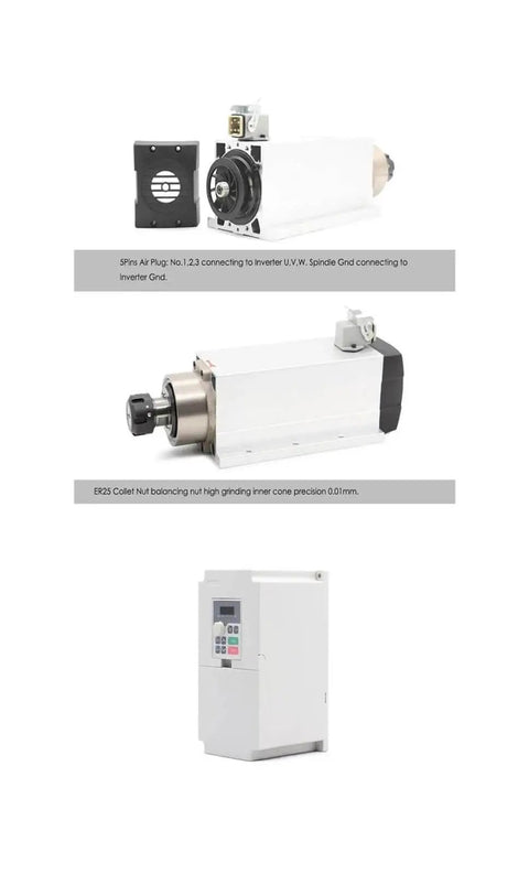 Beefy 3.5kW ER25 Spindle Kit With 4 Ceramic Bearings, Square Spindle, ER25 Collets, 4kW 220V Frequency Drive displayed in parts