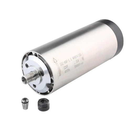 Air Cooled Milling Spindle 220V 1.5KW 80mm ER11 Router Motor for woodworking and carving, four bearings, 24000 RPM, close-up view