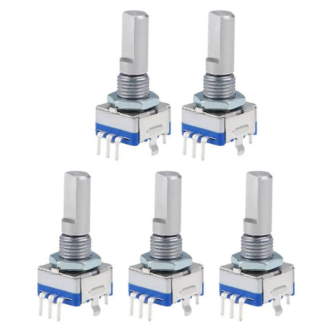 5-pack of 360 Degree Rotary Encoder With Switch EC11 Digital Potentiometer Module, 5 pins, 20mm D shaft, DIY circuits, 5V.