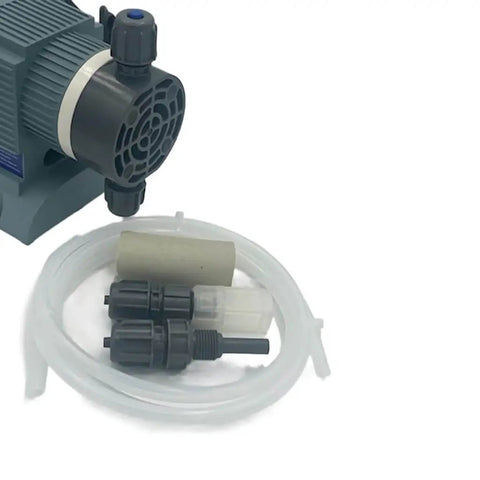 Beefy Heavy Duty High Pressure Diaphragm Metering Chlorine Water Pump For Chemical Feed 19 Gallons Per Day 220 PSI viewed from side