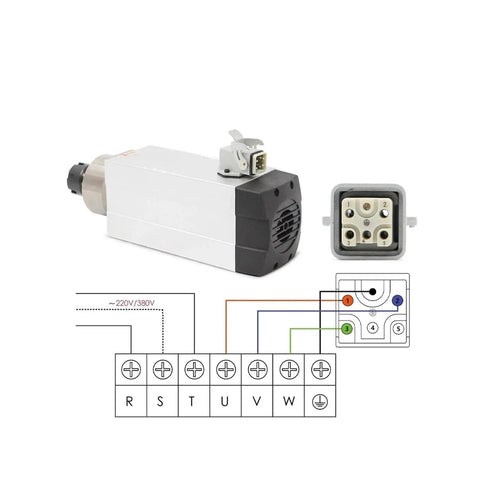 2.2kW ER25 CNC Spindle With 18000 RPM And 300 Hz Air Cooled Four Ceramic Ball Bearings, square mount, wiring diagram