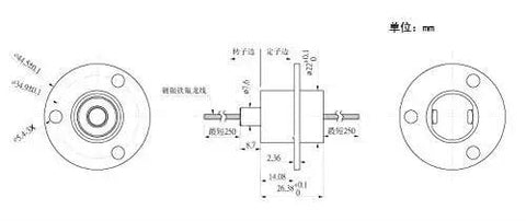 Technical drawing of High Speed Ball Conductive Slip Ring 12 Wire 2A Collector Ring with dimensions and specifications.