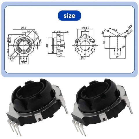 Two Pack Hollow Shaft Encoder EC25 SRGP200200 with size diagram for car volume control and Cuisinart TOA65 rotary compatibility.