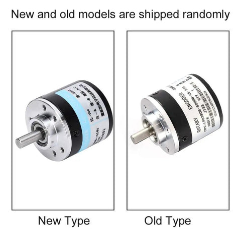Incremental Rotary Encoder Module with 600 PPR Pulses, DC 5 to 24V, new and old models side by side showing shaft and label detail.
