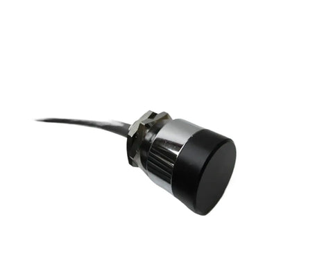 Displacement Sensor With AH-422 Amplifier for Industrial Automation, showing front view, black cylindrical design, cable attached
