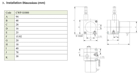 Technical drawing of 1000mm Draw Wire Encoder With 24V DC Supply And 0 To 5K Ohm Output for installation dimensions in mm.