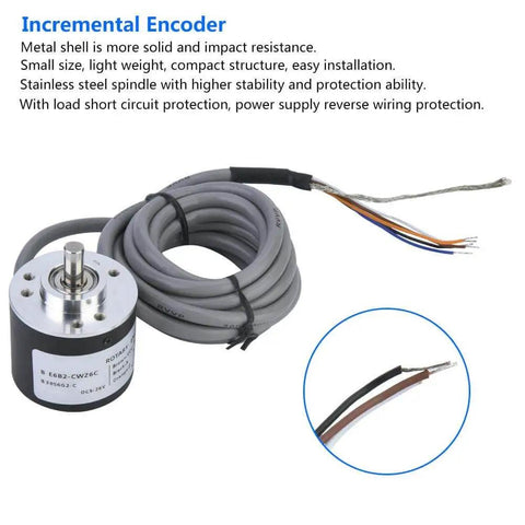 5 To 26V DC Incremental Rotary Encoder With 38mm Diameter NPN Open Collector Output ABZ 3 Phase Showing Wiring Cable