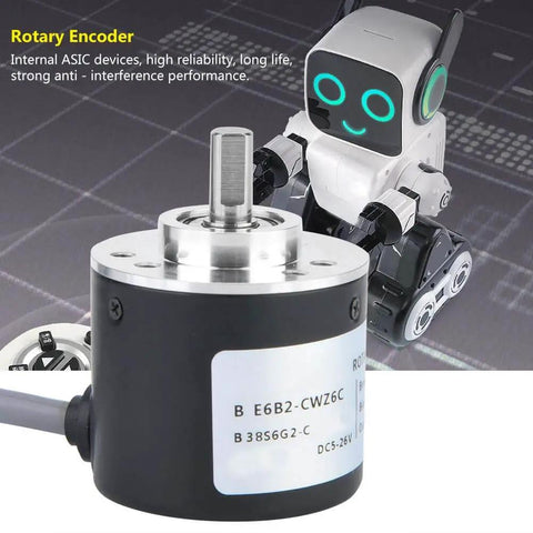 Incremental Encoder With Quick Response Internal ASIC System Wide Voltage 5 To 26 Volts 38 Millimeter Diameter 1024 PPR shown with robot