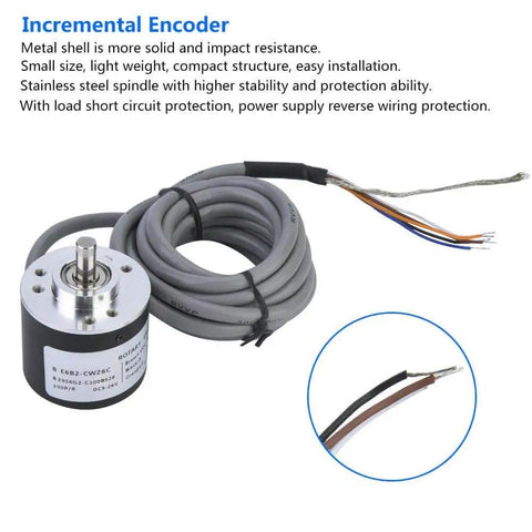 Incremental Rotary Encoder 300P R Pro Grade 5 To 26V DC 38mm Diameter NPN Open Collector ABZ Three Phase Encoder shown with cable