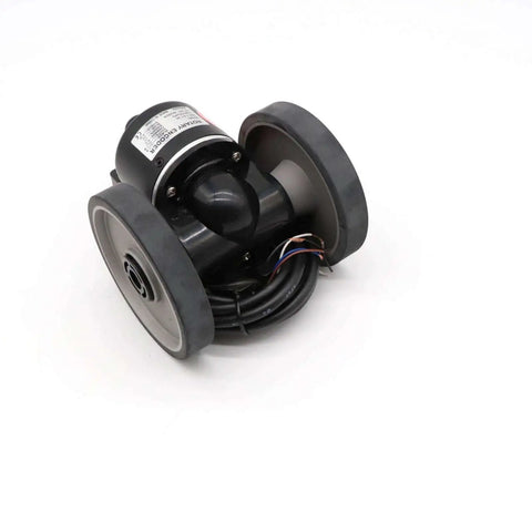 Autonics ENC 1 2 T 24 Incremental Rotary Encoder with wiring, 100 pulses, black housing, built for industrial use, cables visible