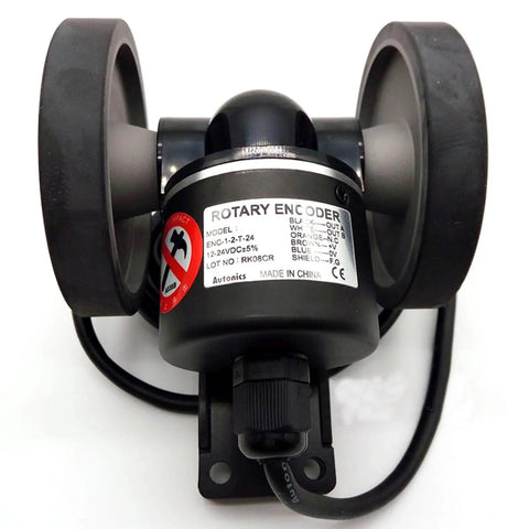 Autonics ENC 1 2 T 24 Incremental Rotary Encoder with wiring, 100 Pulses, 12-24V DC, front view, for industrial use