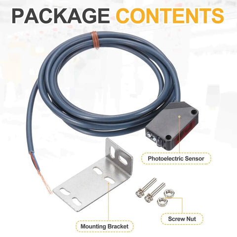 Industrial Grade Workhorse Diffuse Reflection Photoelectric Sensor 12 To 24 V DC With PNP NO NC Output includes mounting bracket