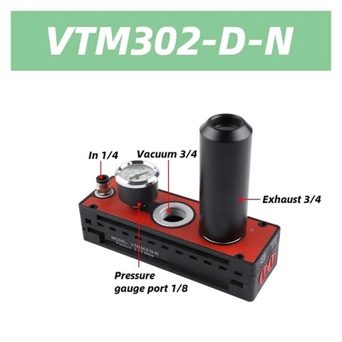 Pneumatic Multi Stage Vacuum Ejector Pump For Industrial Automation And Material Handling, with pressure gauge and exhaust ports.