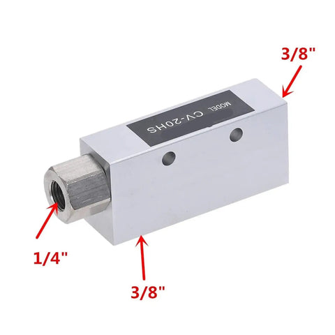 Industrial Workhorse Vacuum Generator Ejector Valve CV20H, showing 3/8" and 1/4" connections, for pneumatic air exhaust, series CV10 15 20 25.