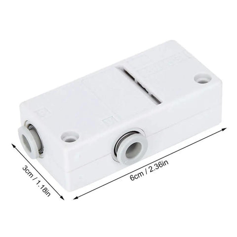 Compact white Workhorse Industrial Grade Pneumatic Vacuum Negative Pressure Generator For Automation And Robotics shown with dimensions