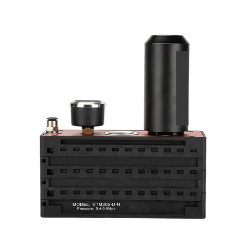 VTM301-DN Multipole Pneumatic Vacuum Pump with high vacuum multistage generator, rose red finish aluminum, front view.