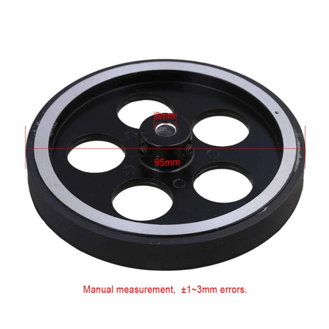 Aluminum And Rubber Rotary Encoder Wheel Black And Silver 300 X 6mm For Precise Conveying Speed And Position Measurement, top view