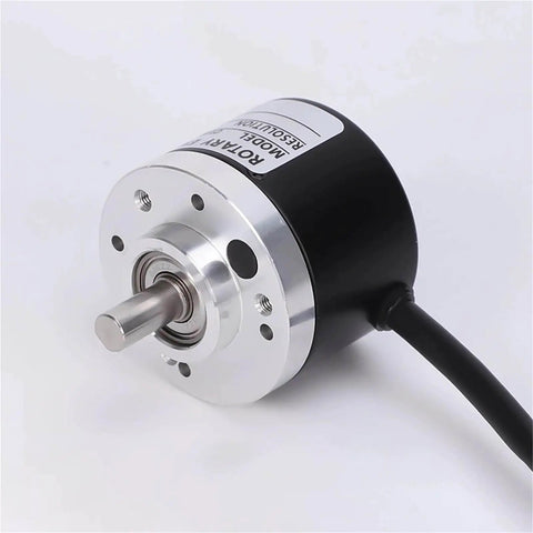 Front view of a 6mm Solid Shaft Incremental Rotary Encoder With 10 To 10000 PPR, industrial-grade, for CNC and textile machines.