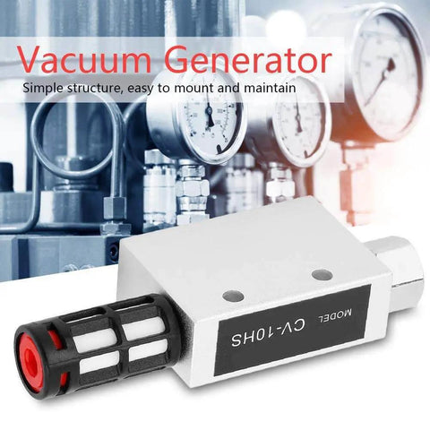 CV-10HS Vacuum Ejector And Pneumatic Exhaust Valve For Industrial Vacuum Systems displayed in a mechanical setting.