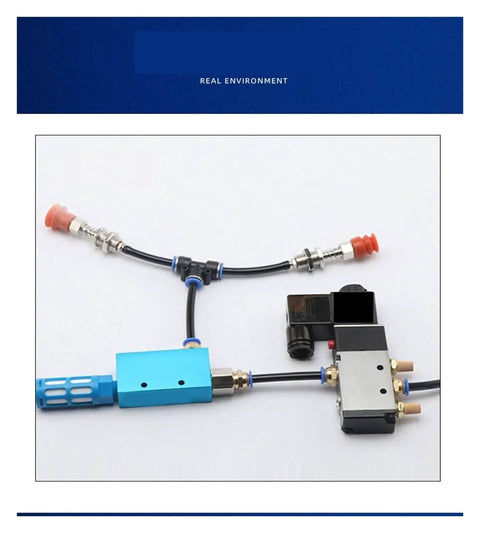 Industrial Pneumatic Vacuum Ejector EV15HS setup with blue and black components for heavy duty workflows.