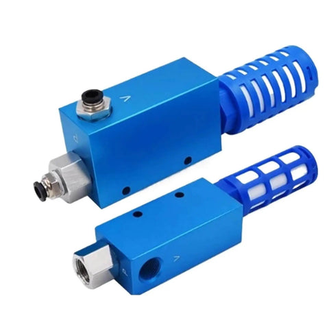 EV15HS Industrial Pneumatic Vacuum Ejector for Heavy Duty Workflows with High Suction and Negative Pressure, blue metal construction, side view